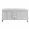 James Martin Vanities Chicago 72in Double Vanity, Glossy White w/ 3 CM Carrara Marble Top 305-V72-GW-3CAR